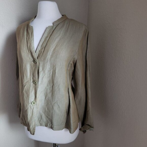 Eileen Fisher Linen‎ Jacket Women M Mandarin Collar Iridescent Lagenlook - Picture 15 of 15